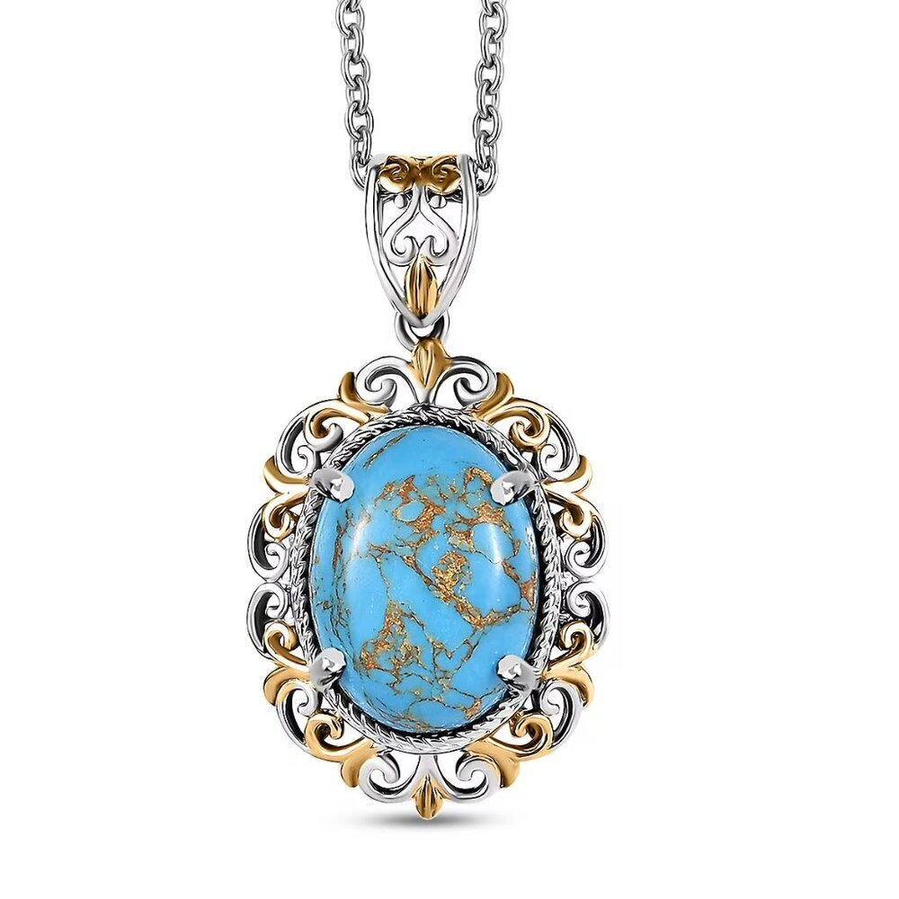 Mojave Blue Turquoise Pendant with Stainless Steel 20" Necklace